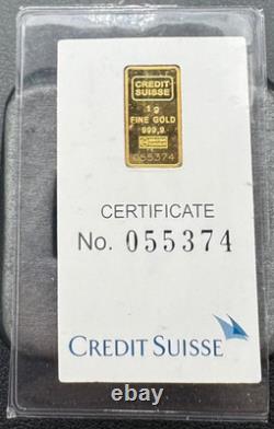 Vintage 1985 1 Gram. 9999 Credit Suisse Statue of Liberty Gold Bar with Assay Card