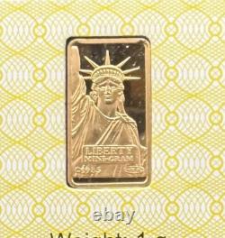 Vintage 1985 1 Gram. 9999 Credit Suisse Statue of Liberty Gold Bar with Assay Card