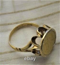 Vintage 22K Gold Dos Pesos 1945 Coin in 14K Yellow Gold Ring 7.1 Grams Size 7.5