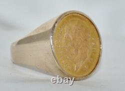 Vintage 22K Mexican 1955 Cinco Pesos Gold Coin 14K Ring 13.16 Grams Size 8 1/4