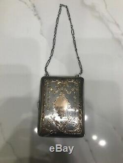 Vintage 925 Sterling silver Coin Purse 118 Grams 14k gold inlay Fabulous Unique