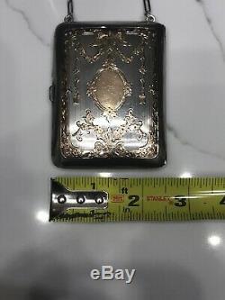 Vintage 925 Sterling silver Coin Purse 118 Grams 14k gold inlay Fabulous Unique