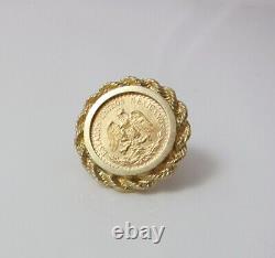 Vintage Dos Pesos Coin in 14kt Yellow Gold Rope Pin 5.7 grams