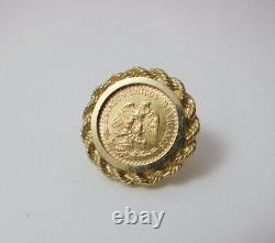 Vintage Dos Pesos Coin in 14kt Yellow Gold Rope Pin 5.7 grams