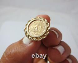 Vintage Dos Pesos Coin in 14kt Yellow Gold Rope Pin 5.7 grams