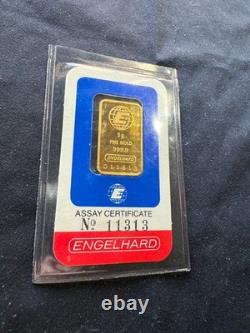 Vintage Engelhard 5 Grams Fine. 9999 Gold Bar Sealed Assay Card Rare