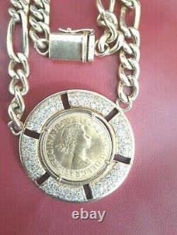 Vintage Italian Diamond 18k Gold & Diamond 1959 Coin Pendant Necklace 45.8 grams