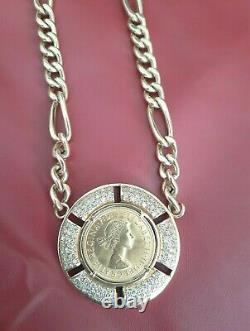 Vintage Italian Diamond 18k Gold & Diamond 1959 Coin Pendant Necklace 45.8 grams