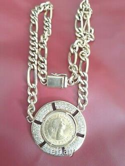 Vintage Italian Diamond 18k Gold & Diamond 1959 Coin Pendant Necklace 45.8 grams