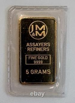 Vintage Johnson Matthey & M 5 Grams Fine. 9999 Gold Bar Sealed Super Rare