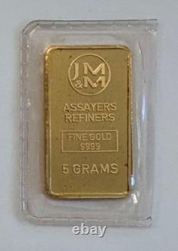 Vintage Johnson Matthey & M 5 Grams Fine. 9999 Gold Bar Sealed Super Rare