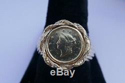 Vintage Men's 14K Yellow Gold US 1 Dollar Gold Coin Ring Size 10.25 12.8 grams