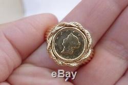 Vintage Men's 14K Yellow Gold US 1 Dollar Gold Coin Ring Size 10.25 12.8 grams