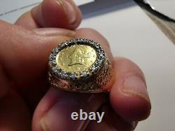 Vintage Men's 14k Gold US 1 Dollar Gold Coin Size 10.25, 9 grams 1/3 CT diamonds
