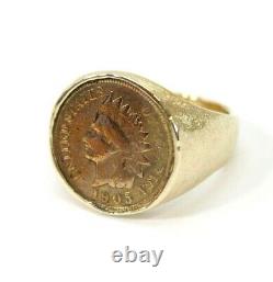 Vintage Mens 14K GOLD 1905 Indian Penny, Cent Coin Ring Size 11 16.9 GRAMS