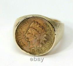 Vintage Mens 14K GOLD 1905 Indian Penny, Cent Coin Ring Size 11 16.9 GRAMS