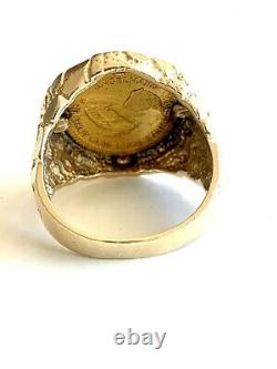Vintage Mens Gold Nugget Ring 14K With 999.9 Pure Gold Coin 13.3 Grams Size 9.5