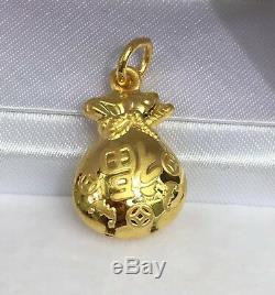 Zodiac 24K Solid Gold 3D Lucky Money Coin bag Charm/ Pendant, 2.48 Grams