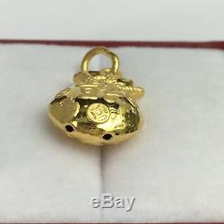 Zodiac 24K Solid Gold 3D Lucky Money Coin bag Charm/ Pendant, 2.48 Grams