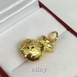 Zodiac 24K Solid Gold 3D Lucky Money Coin bag Charm/ Pendant, 2.48 Grams