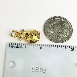 Zodiac 24K Solid Gold 3D Lucky Money Coin bag Charm/ Pendant, 2.48 Grams