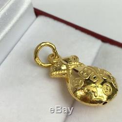 Zodiac 24K Solid Gold 3D Lucky Money Coin bag Charm/ Pendant, 2.48 Grams