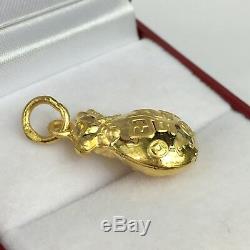 Zodiac 24K Solid Gold 3D Lucky Money Coin bag Charm/ Pendant, 2.48 Grams