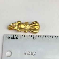 Zodiac 24K Solid Gold 3D Pig Lucky Money Coin bag Charm/ Pendant, 2.09 Grams